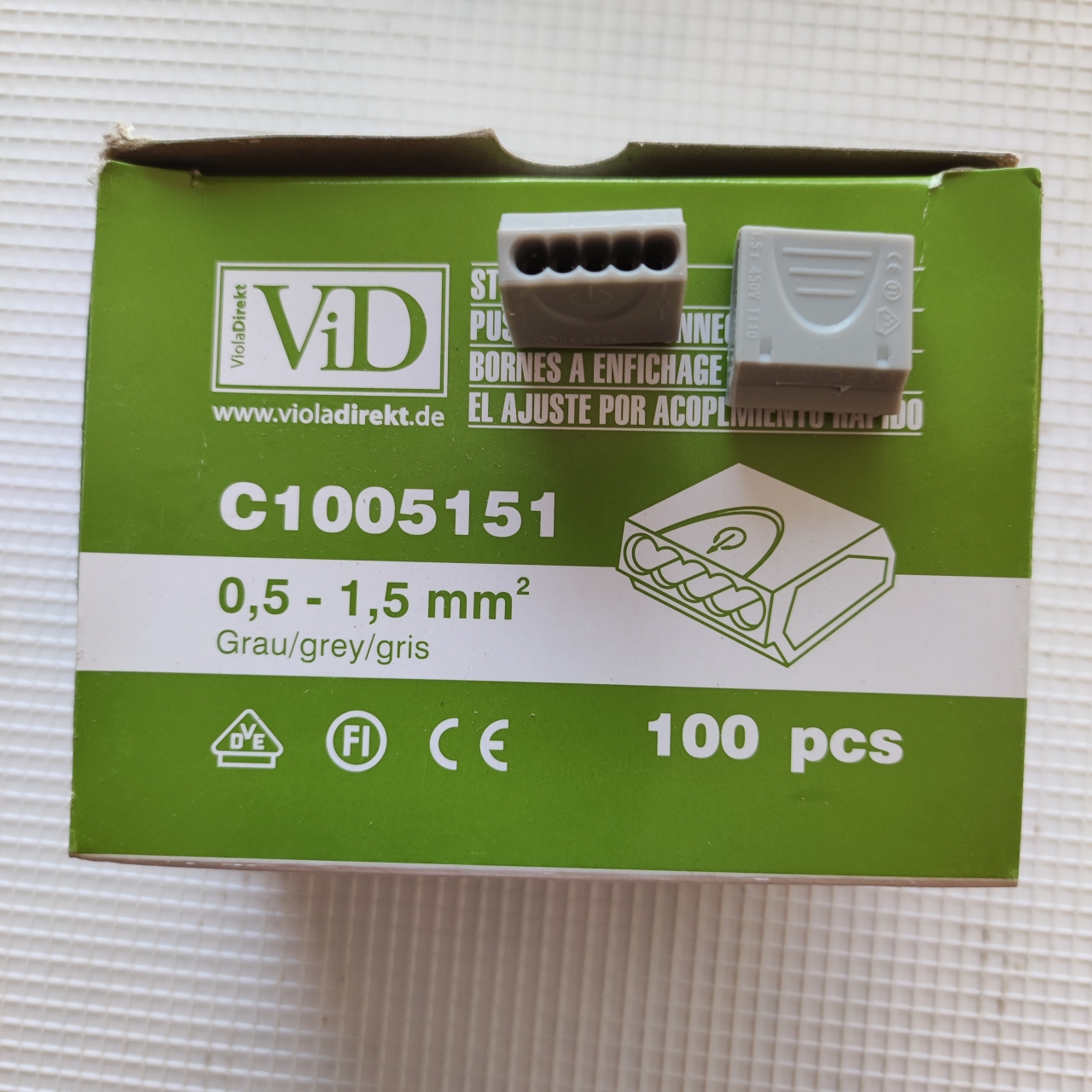 Vezetékösszekötő, 0,5-1,5 mm2, szürke, 5 polusú, C1005151